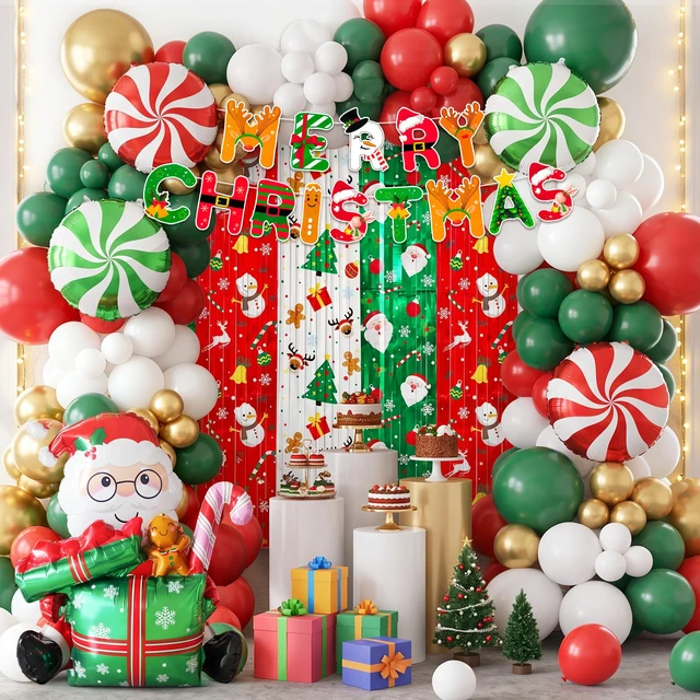 Main image of 95 Pcs Christmas Party Decorations Set - Santa Claus Foil Balloon & Christmas Candy Foil Balloons Banner Latex Balloons & Xmas Rain Curtain etc Xmas Party Decorations Supplies