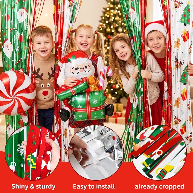 Alt view image 3 of 7 - 95 Pcs Christmas Party Decorations Set - Santa Claus Foil Balloon & Christmas Candy Foil Balloons Banner Latex Balloons & Xmas Rain Curtain etc Xmas Party Decorations Supplies