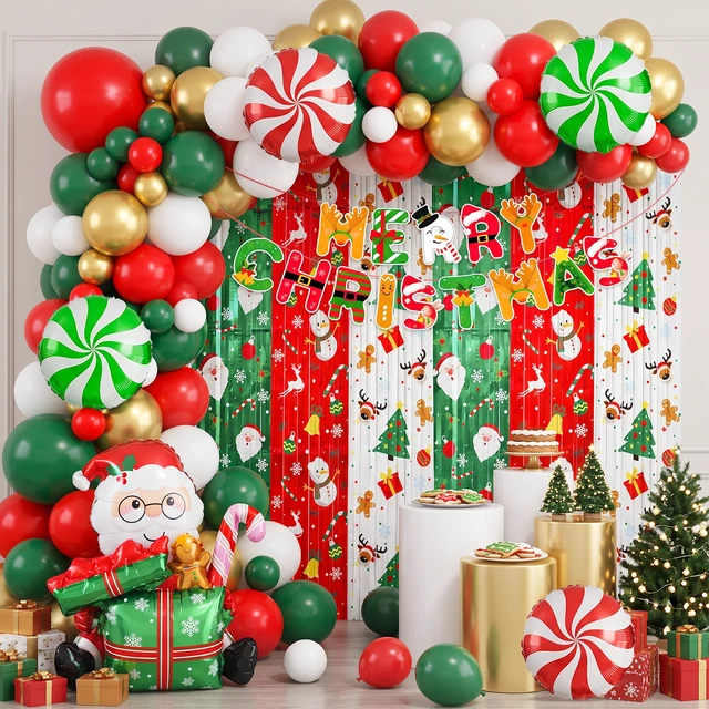 Alt view image 6 of 7 - 95 Pcs Christmas Party Decorations Set - Santa Claus Foil Balloon & Christmas Candy Foil Balloons Banner Latex Balloons & Xmas Rain Curtain etc Xmas Party Decorations Supplies