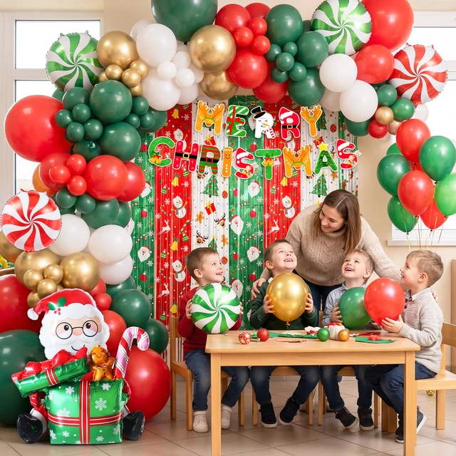 Alt view image 4 of 7 - 95 Pcs Christmas Party Decorations Set - Santa Claus Foil Balloon & Christmas Candy Foil Balloons Banner Latex Balloons & Xmas Rain Curtain etc Xmas Party Decorations Supplies