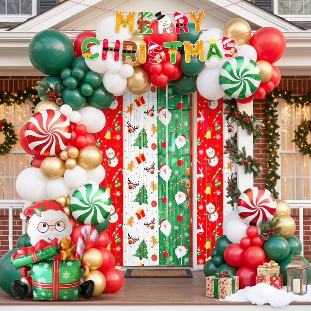 Alt view image 2 of 7 - 95 Pcs Christmas Party Decorations Set - Santa Claus Foil Balloon & Christmas Candy Foil Balloons Banner Latex Balloons & Xmas Rain Curtain etc Xmas Party Decorations Supplies