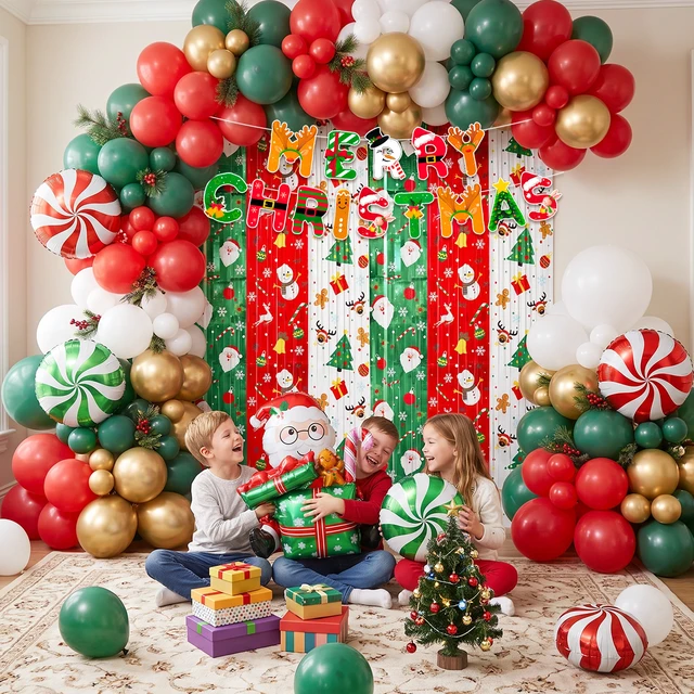 Alt view image 5 of 7 - 95 Pcs Christmas Party Decorations Set - Santa Claus Foil Balloon & Christmas Candy Foil Balloons Banner Latex Balloons & Xmas Rain Curtain etc Xmas Party Decorations Supplies
