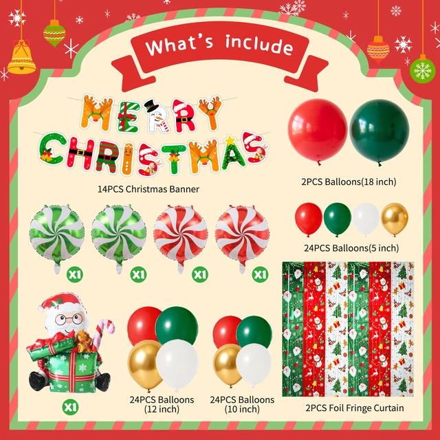 Alt view image 7 of 7 - 95 Pcs Christmas Party Decorations Set - Santa Claus Foil Balloon & Christmas Candy Foil Balloons Banner Latex Balloons & Xmas Rain Curtain etc Xmas Party Decorations Supplies