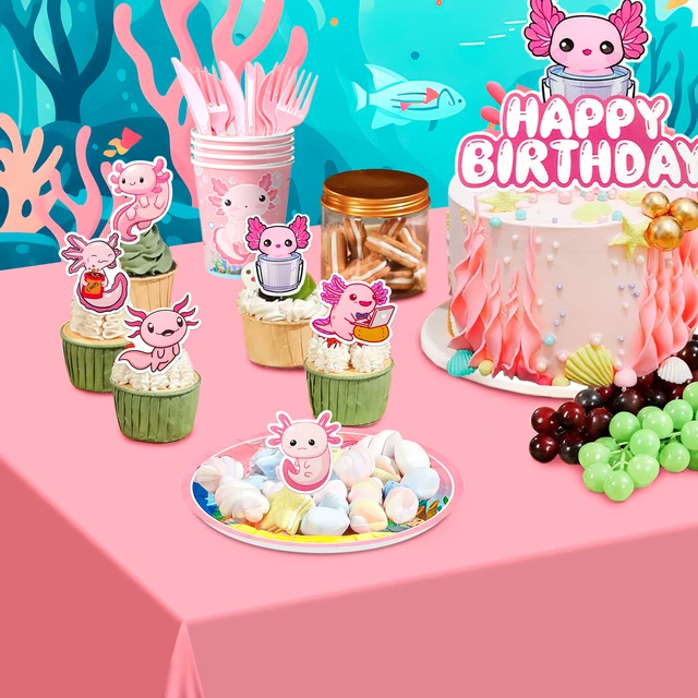 Alt view image 3 of 6 - Axolotl Birthday Decorations Party Supplies,162 Pcs Axolotl Party Decorations&Axolotl Tableware Set- Axolotl Party Plates Napkins Tableclot Backdrop Balloons Banner etc Axolotl Birthday Party Supplies