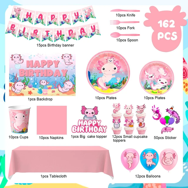 Alt view image 6 of 6 - Axolotl Birthday Decorations Party Supplies,162 Pcs Axolotl Party Decorations&Axolotl Tableware Set- Axolotl Party Plates Napkins Tableclot Backdrop Balloons Banner etc Axolotl Birthday Party Supplies