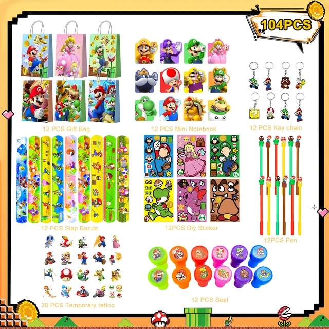 Alt view image 6 of 7 - 104 Pcs Super Mario Party Favors Set ,Super Mario Birthday Party Favors- Mario Party Diy Stickers Key Chains Seals Pens Temporary Tattoo etc Mario Birthday Favors for Mario Birthday Party Supplies