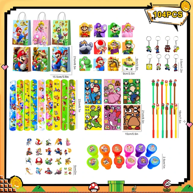 Alt view image 7 of 7 - 104 Pcs Super Mario Party Favors Set ,Super Mario Birthday Party Favors- Mario Party Diy Stickers Key Chains Seals Pens Temporary Tattoo etc Mario Birthday Favors for Mario Birthday Party Supplies