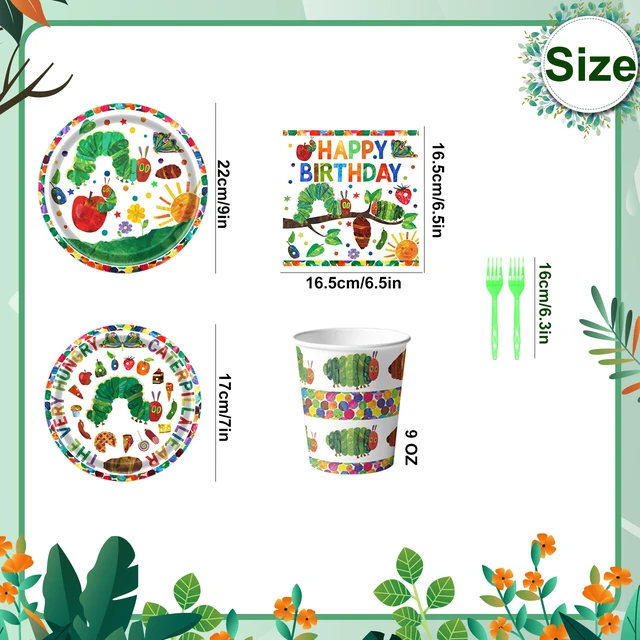 Alt view image 7 of 7 - 150 Pcs Caterpillar Party Tableware Set,The Very Hungry Caterpillar Party Supplies-Very Hungry Caterpillar Napkins Cups & Caterpillar Party Paper Plates etc Hungry Caterpillar Birthday Party Tableware