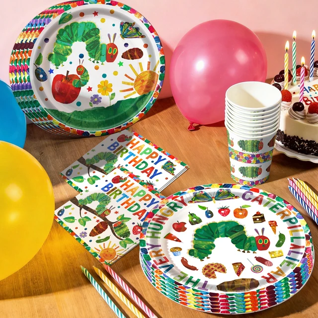 Alt view image 2 of 7 - 150 Pcs Caterpillar Party Tableware Set,The Very Hungry Caterpillar Party Supplies-Very Hungry Caterpillar Napkins Cups & Caterpillar Party Paper Plates etc Hungry Caterpillar Birthday Party Tableware