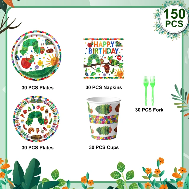 Alt view image 6 of 7 - 150 Pcs Caterpillar Party Tableware Set,The Very Hungry Caterpillar Party Supplies-Very Hungry Caterpillar Napkins Cups & Caterpillar Party Paper Plates etc Hungry Caterpillar Birthday Party Tableware