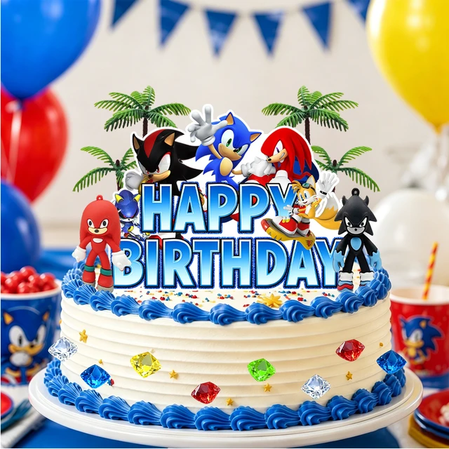 Alt view image 2 of 6 - 46 Pcs Sonic Cake Decorations Set - Sonic Party Cake Toppers&Sonic Cupcake Toppers&Sonic Character Models&Colored Gemstones etc Sonic Cake Party Decorations for Sonic Birthday Party Decorations