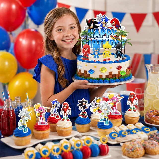 Alt view image 4 of 6 - 46 Pcs Sonic Cake Decorations Set - Sonic Party Cake Toppers&Sonic Cupcake Toppers&Sonic Character Models&Colored Gemstones etc Sonic Cake Party Decorations for Sonic Birthday Party Decorations