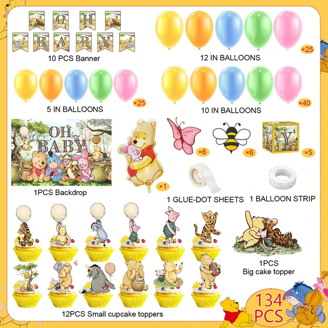Alt view image 6 of 7 - 134 Pcs Winnie the Pooh Party Decorations Set,Winnie the Pooh Birthday Party Supplies - Winnie the Pooh cake toppers Balloons Backdrop etc Winnie the Pooh Birthday Party Decorations