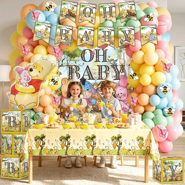 Alt view image 3 of 7 - 134 Pcs Winnie the Pooh Party Decorations Set,Winnie the Pooh Birthday Party Supplies - Winnie the Pooh cake toppers Balloons Backdrop etc Winnie the Pooh Birthday Party Decorations