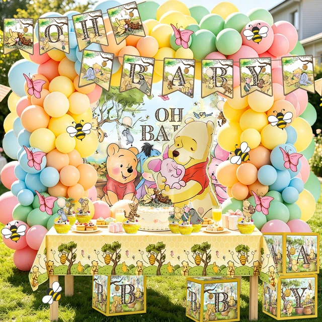 Alt view image 2 of 7 - 134 Pcs Winnie the Pooh Party Decorations Set,Winnie the Pooh Birthday Party Supplies - Winnie the Pooh cake toppers Balloons Backdrop etc Winnie the Pooh Birthday Party Decorations