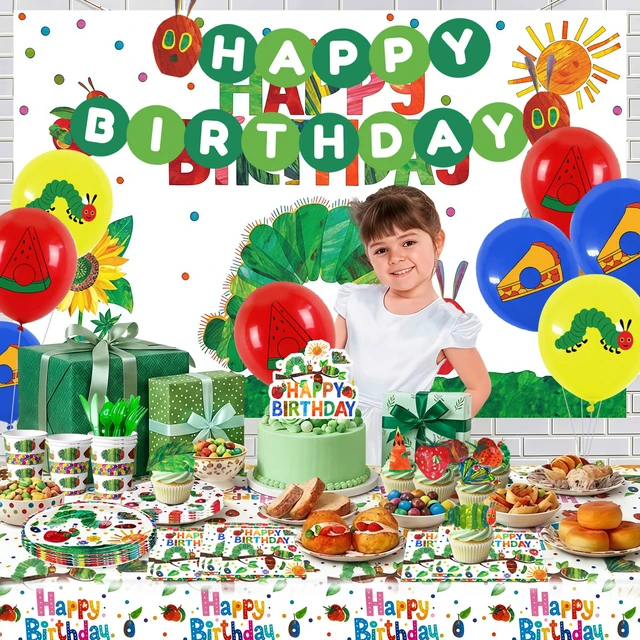 Alt view image 5 of 7 - 82 Pcs Hungry Caterpillar Birthday Decorations & Tableware Set,The Very Hungry Caterpillar Party Supplies - Hungry Caterpillar Party Plates Tablecloth Backdrop etc Hungry Caterpillar Decorations
