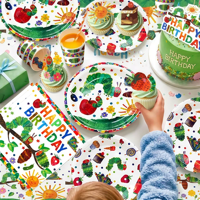 Alt view image 4 of 7 - 82 Pcs Hungry Caterpillar Birthday Decorations & Tableware Set,The Very Hungry Caterpillar Party Supplies - Hungry Caterpillar Party Plates Tablecloth Backdrop etc Hungry Caterpillar Decorations
