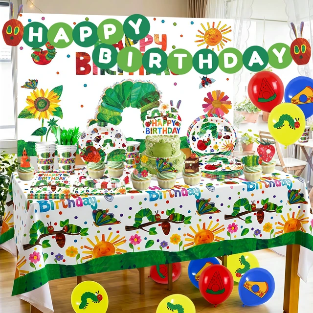 Alt view image 2 of 7 - 82 Pcs Hungry Caterpillar Birthday Decorations & Tableware Set,The Very Hungry Caterpillar Party Supplies - Hungry Caterpillar Party Plates Tablecloth Backdrop etc Hungry Caterpillar Decorations