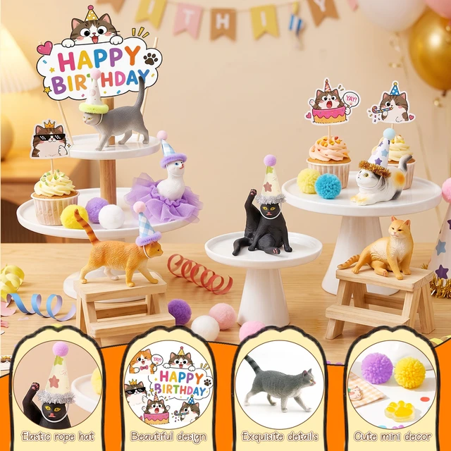 Alt view image 3 of 7 - 32 Pcs Cat Cake Decorations Set - Cat Party Cupcake Toppers&Cat Cupcake Toppers&Kitten Model Ornament&Cat Paw Cake Decorations etc Cat Birthday Party Decorations