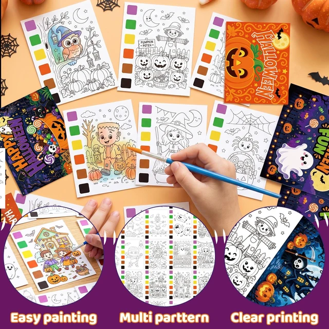 Alt view image 5 of 7 - 240 Pcs Halloween Party Supplies-Halloween Watercolor Coloring Cards&Halloween Gift Cards&Halloween Party Gift Bags&Painting Brushes for Halloween Party Decorations/Trick or Treat Party Decorations
