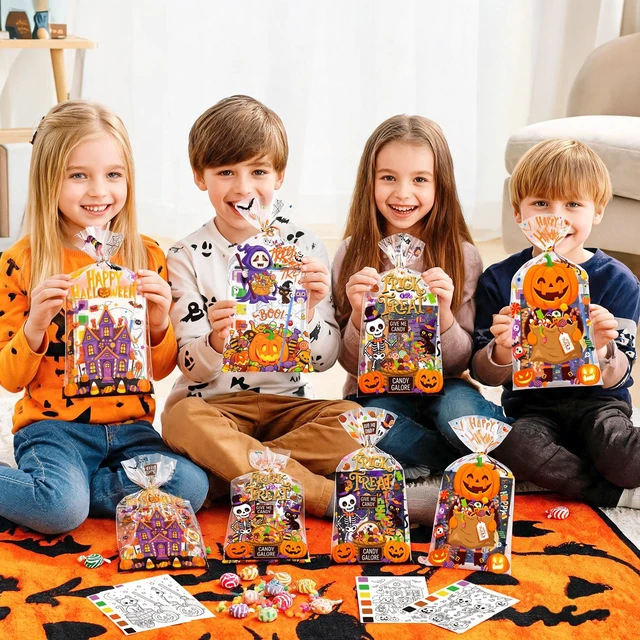 Alt view image 2 of 7 - 240 Pcs Halloween Party Supplies-Halloween Watercolor Coloring Cards&Halloween Gift Cards&Halloween Party Gift Bags&Painting Brushes for Halloween Party Decorations/Trick or Treat Party Decorations