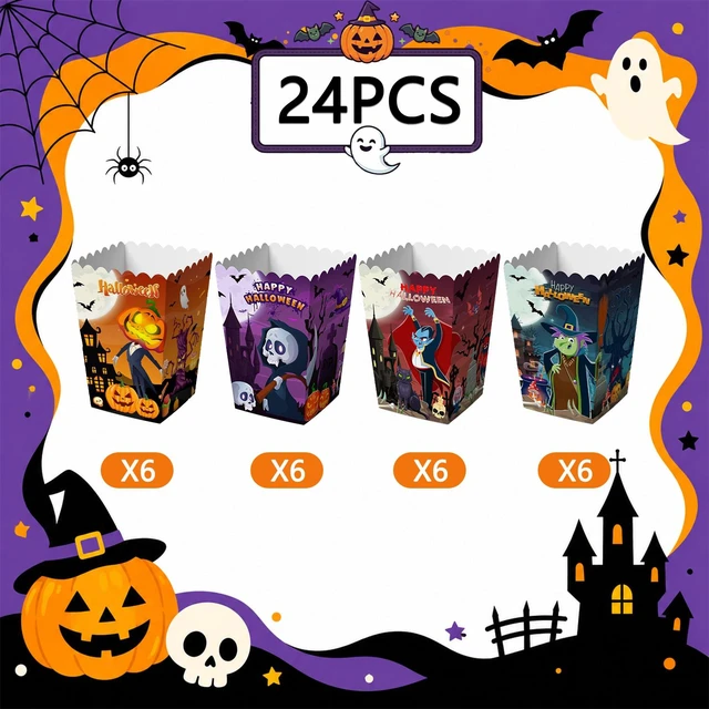 Alt view image 6 of 7 - 24 Pcs Halloween Popcorn Boxes Halloween Popcorn Bags Treat Boxes Halloween Party Popcorn Boxes Trick or Treat Candy Popcorn Boxes for Halloween Movie Night Supplies or Halloween Party Decorations