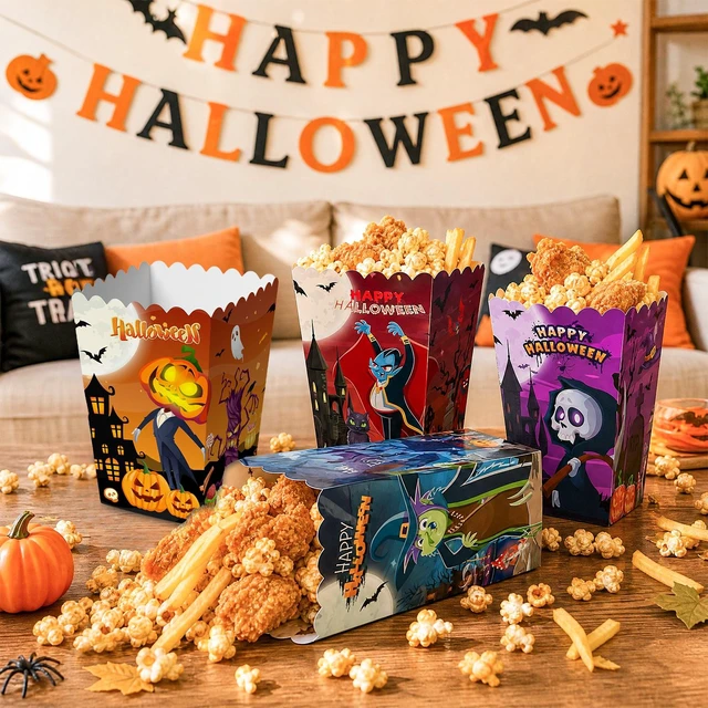 Alt view image 3 of 7 - 24 Pcs Halloween Popcorn Boxes Halloween Popcorn Bags Treat Boxes Halloween Party Popcorn Boxes Trick or Treat Candy Popcorn Boxes for Halloween Movie Night Supplies or Halloween Party Decorations