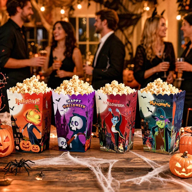 Alt view image 2 of 7 - 24 Pcs Halloween Popcorn Boxes Halloween Popcorn Bags Treat Boxes Halloween Party Popcorn Boxes Trick or Treat Candy Popcorn Boxes for Halloween Movie Night Supplies or Halloween Party Decorations