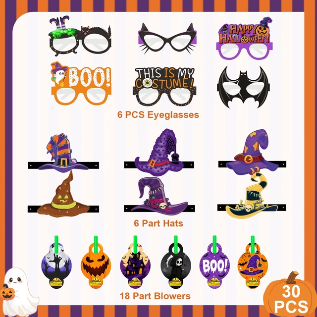 Alt view image 6 of 6 - 30 Pcs Halloween Birthday Party Supplies Favors Set - Halloween Party Paper Hats & Halloween Paper Glasses & Halloween Blowout Toys etc Halloween Birthday Supplies for Halloween Party Decorations