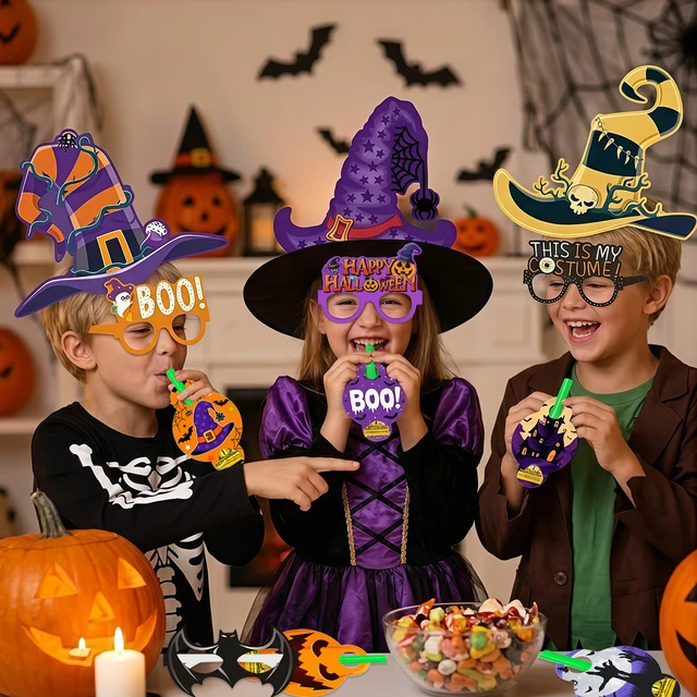 Alt view image 3 of 6 - 30 Pcs Halloween Birthday Party Supplies Favors Set - Halloween Party Paper Hats & Halloween Paper Glasses & Halloween Blowout Toys etc Halloween Birthday Supplies for Halloween Party Decorations