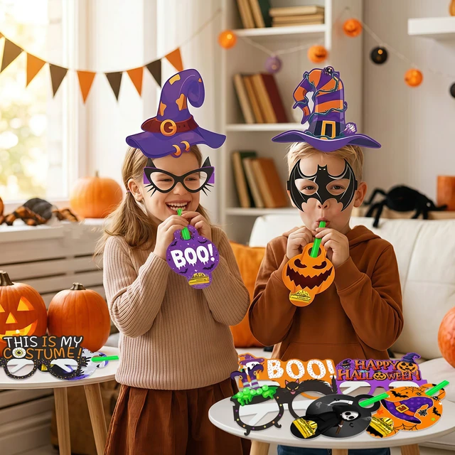 Alt view image 2 of 6 - 30 Pcs Halloween Birthday Party Supplies Favors Set - Halloween Party Paper Hats & Halloween Paper Glasses & Halloween Blowout Toys etc Halloween Birthday Supplies for Halloween Party Decorations