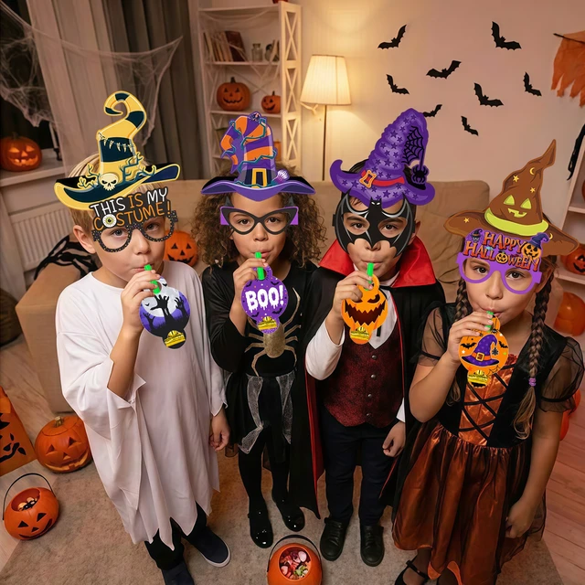 Alt view image 5 of 6 - 30 Pcs Halloween Birthday Party Supplies Favors Set - Halloween Party Paper Hats & Halloween Paper Glasses & Halloween Blowout Toys etc Halloween Birthday Supplies for Halloween Party Decorations