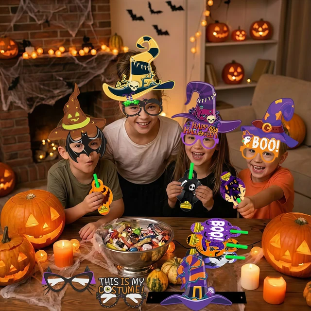 Alt view image 4 of 6 - 30 Pcs Halloween Birthday Party Supplies Favors Set - Halloween Party Paper Hats & Halloween Paper Glasses & Halloween Blowout Toys etc Halloween Birthday Supplies for Halloween Party Decorations