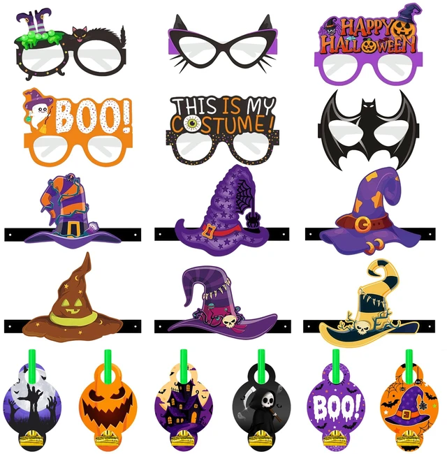 Main image of 30 Pcs Halloween Birthday Party Supplies Favors Set - Halloween Party Paper Hats & Halloween Paper Glasses & Halloween Blowout Toys etc Halloween Birthday Supplies for Halloween Party Decorations