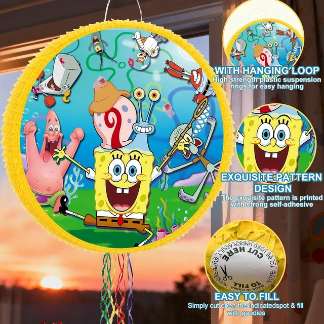 Alt view image 6 of 7 - 4Pcs Round SpongeBob Piñata Bundle - SpongeBob Piñata Large & Game Blindfold & SpongeBob Pinata Stick etc SpongeBob Birthday Party Supplies for SpongeBob Birthday Party Decorations