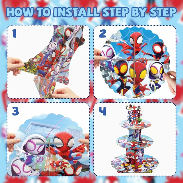 Alt view image 5 of 7 - 25 Pcs Spidey and His Amazing Friends Birthday Decorations-3 Tier Spidey and His Amazing Friends Party Cupcake Stand&Spidey and His Amazing Friends Cupcake Toppers&Spider-Man Party Cupcake Collar