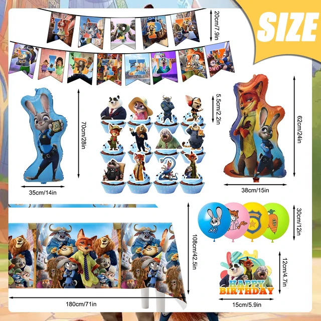 Alt view image 6 of 7 - Zootopia Birthday Party Supplies, 29 Pcs Zootopia Party Decorations Set- Zootopia Birthday Decorations Banners Tablecloth & Zootopia Balloons Cake Toppers etc Zootopia Party Supplies for Kids