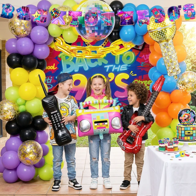 Alt view image 5 of 7 - 128 Pcs 90s Birthday Decorations&90s Party Tableware Set - 90s Party Banner Balloons Cake Toppers Plates Napkins etc 90s Party Decorations for 90s Birthday Party Supplies