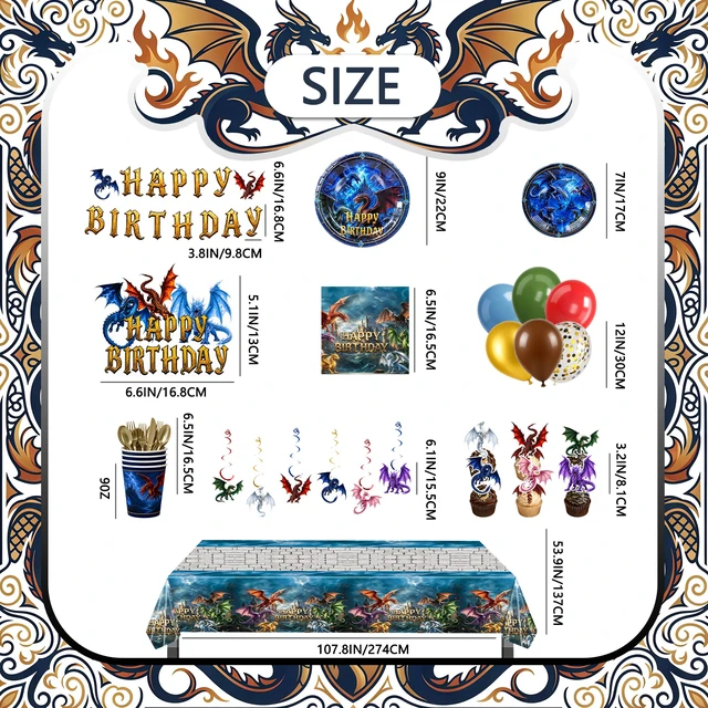 Alt view image 5 of 6 - 165 Pcs Dragon Birthday Decorations & Dragon Party Tableware Set -Dragon Party Banner Balloons Plates Cups Tablecloth etc Dragon Party Decorations for Dragon Birthday Party Supplies