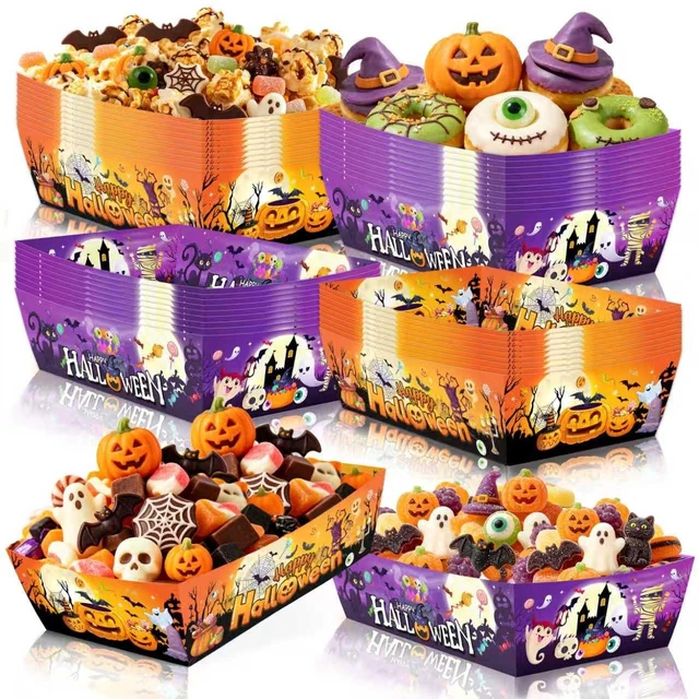 Main image of 36 Pcs Halloween Food Trays, Foldable Halloween Popcorn Trays, Disposable Halloween Candy Trays for Halloween Party Supplies
