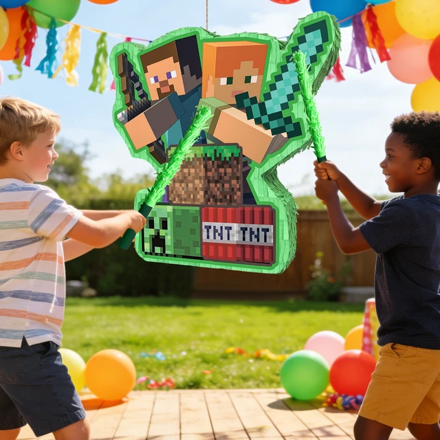 Alt view image 4 of 7 - 4 Pcs Minecraft Pinata Set - 16" Minecraft Party Pinata & Minecraft Pinata Sticks & Minecraft Pinata Game Eye Mask etc Minecraft Pinata Supplies for Minecraft Birthday Party Decorations