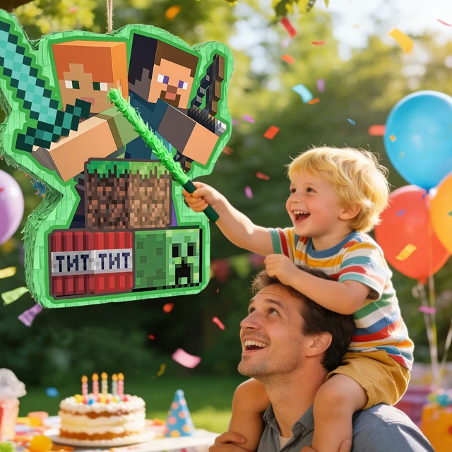 Alt view image 2 of 7 - 4 Pcs Minecraft Pinata Set - 16" Minecraft Party Pinata & Minecraft Pinata Sticks & Minecraft Pinata Game Eye Mask etc Minecraft Pinata Supplies for Minecraft Birthday Party Decorations