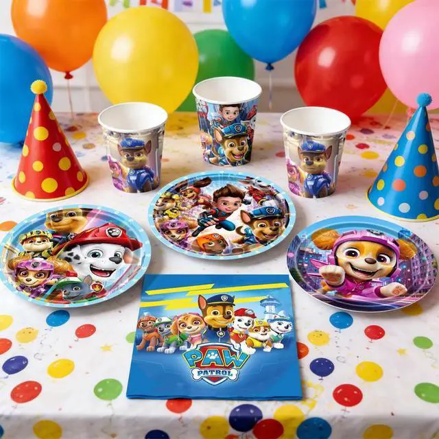 Alt view image 5 of 7 - Paw Patrol Party Supplies, 120 Pcs Paw Patrol Party Tableware Set - Paw Patrol Party Plates Napkins Cups Paw Patrol Birthday Decorations for Boys/Girls, Serves 30