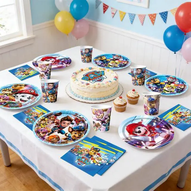 Alt view image 3 of 7 - Paw Patrol Party Supplies, 120 Pcs Paw Patrol Party Tableware Set - Paw Patrol Party Plates Napkins Cups Paw Patrol Birthday Decorations for Boys/Girls, Serves 30