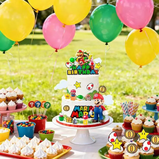 Alt view image 4 of 7 - Mario Cake Decorations, 32 Pcs Mario Cake Topper Set - Mario 3D Cake Decorations & Mario Cloud Star etc Mario Party Cake Toppers for Mario Birthday Party Decorations