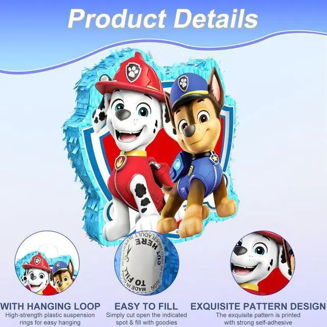 Alt view image 3 of 7 - 4 Pcs Paw Patrol Pinatas Bundle - Paw Patrol Theme Piñata,Paw Patrol Party Pinata Stick & Paw Patrol Party Games Blindfold etc Paw Patrol Pinata Supplies for Paw Patrol Birthday Party Decorations