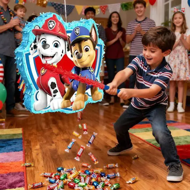 Alt view image 4 of 7 - 4 Pcs Paw Patrol Pinatas Bundle - Paw Patrol Theme Piñata,Paw Patrol Party Pinata Stick & Paw Patrol Party Games Blindfold etc Paw Patrol Pinata Supplies for Paw Patrol Birthday Party Decorations