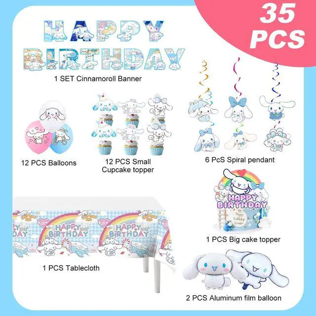 Alt view image 2 of 7 - Cinnamoroll Birthday Party Supplies, 35 Pcs Cinnamoroll Party Decorations Set - Cinnamoroll Birthday Decorations Banner Tablecloth & Cinnamoroll Balloons Cake Toppers etc Cinnamoroll Party Supplies