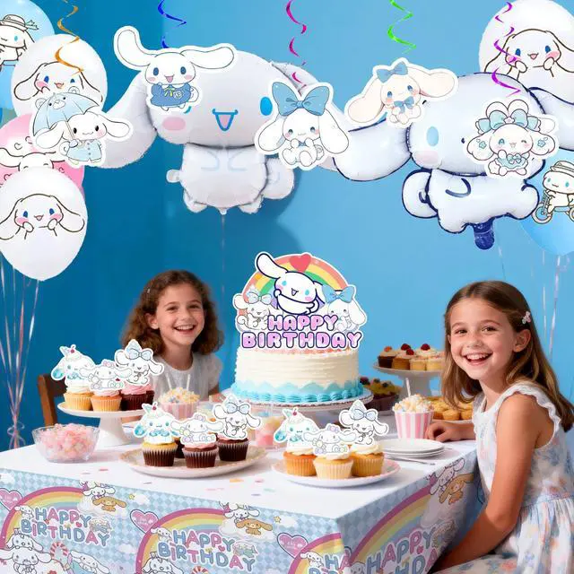 Alt view image 5 of 7 - Cinnamoroll Birthday Party Supplies, 35 Pcs Cinnamoroll Party Decorations Set - Cinnamoroll Birthday Decorations Banner Tablecloth & Cinnamoroll Balloons Cake Toppers etc Cinnamoroll Party Supplies
