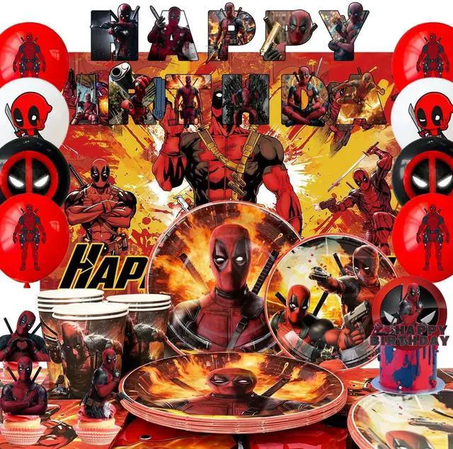 Main image of Deadpool Party Supplies,98 Pcs Deadpool Birthday Decorations & Deadpool Party Tableware Set - Deadpool Decorations Balloons Banner & Tablecloth Plates Cups Napkins etc Deadpool Birthday Party Supplies